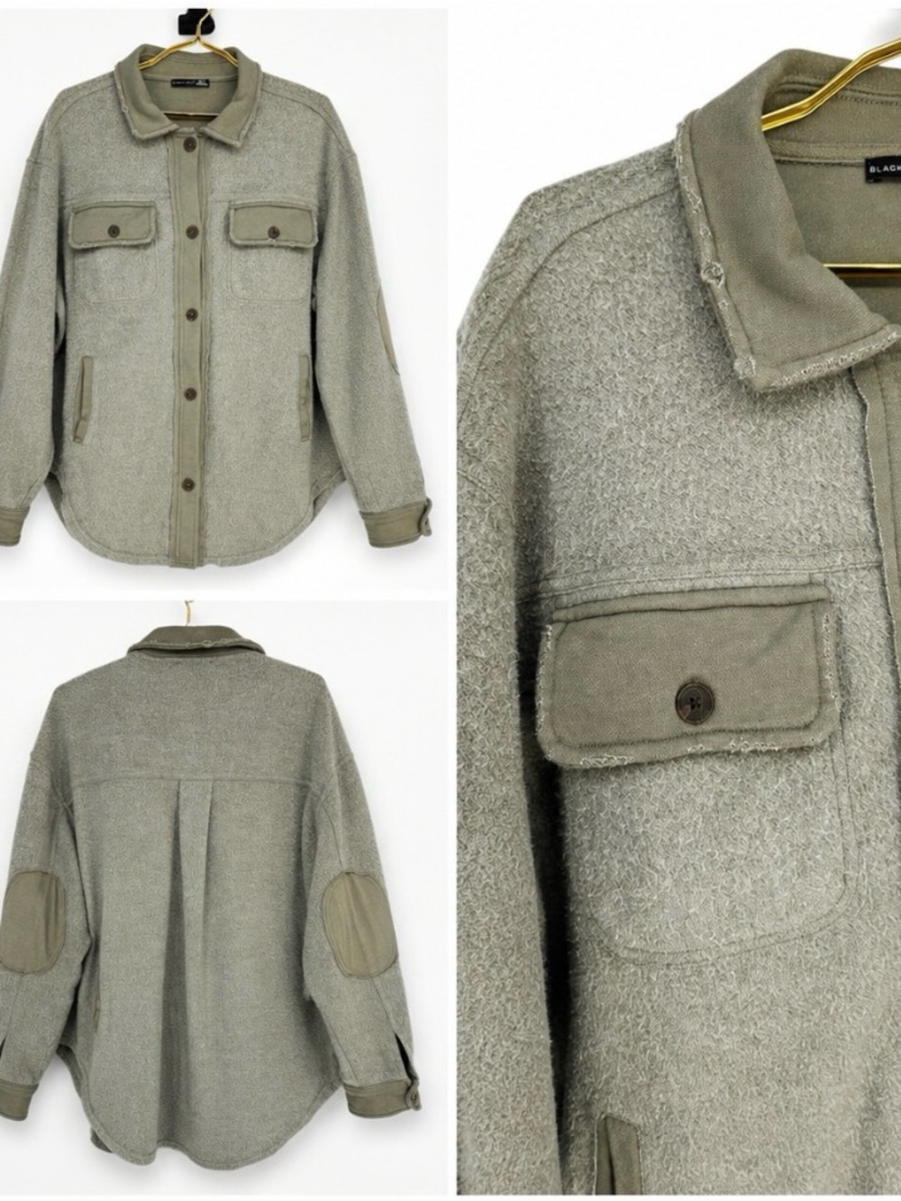 Black Tape Olive Green Bouclé Fleece Shacket Jacket Women’s Medium